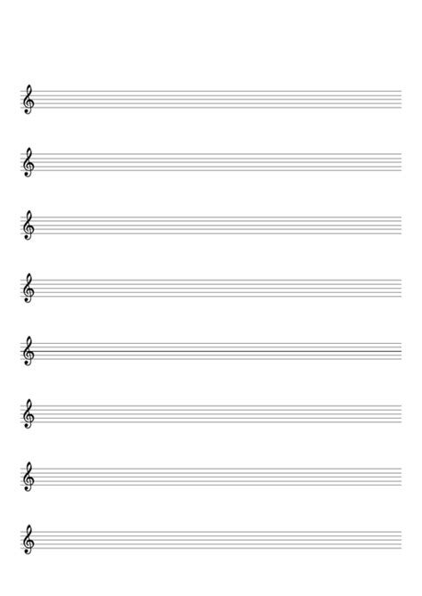 The grand staff treble & bass clef notes? Blank Staff Paper - 8 Staves, Treble Clef printable pdf download