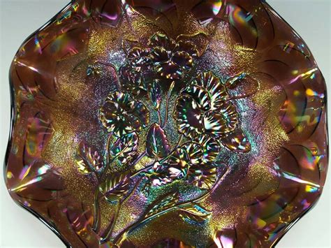 Imperial Carnival Glass Electric Purple Pansy Bowl Iridescent Etsy