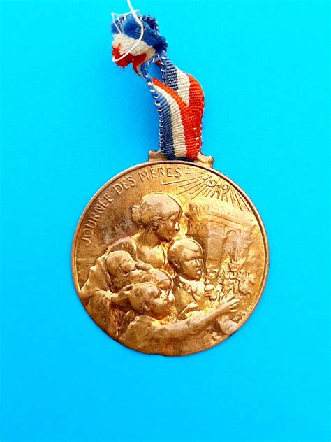 Antique French Brass Medal Pendant Charm Medaille Of A Mother Etsy