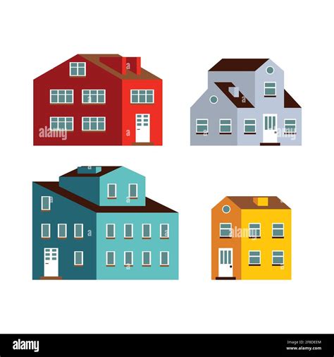 Set Of Small And Big Flat Cartoon Houses Cute Bright Illustration