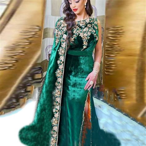 Eightale Caftan Evening Dress Morocco Kaftan Velvet Emerald Green Arabic Dubai Appliques Beaded