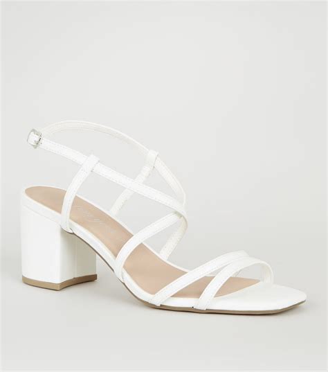 Wide Fit White Strappy Mid Heel Sandals White Block Heel Sandals White Strappy Sandals