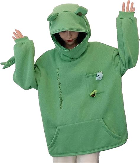 Zzple Kawaii Hoodie Women Hoodies Sweatshirts Frog Pullover Sweater Loose Version Autumn And
