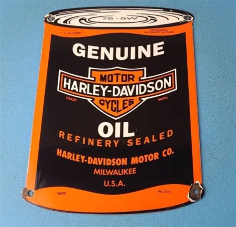 Vintage Harley Davidson Motorcycles Porcelain Gas Motor Oil Quart Can