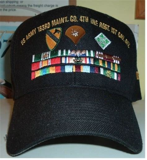 Us Army Ball Cap W3 Rows Of Ribbons Embroidered On The Hat Wuniform