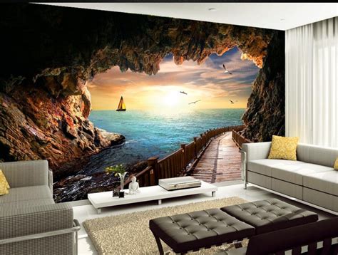 Cave Seascape Beautiful Sunset Landscape 3d Wallpaper Nature Tv