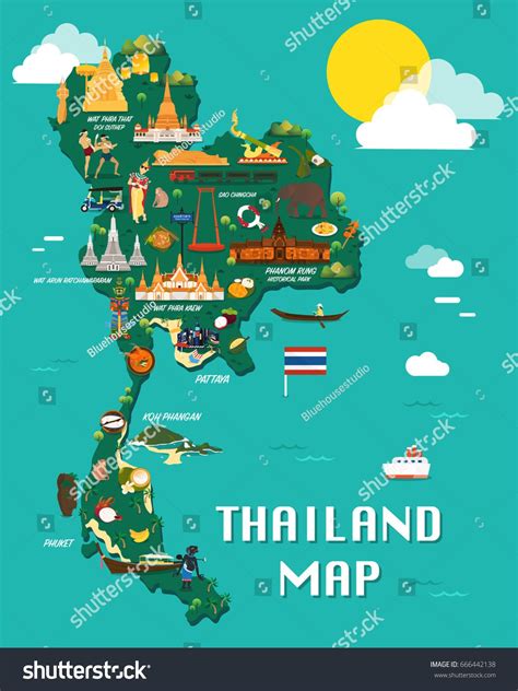 Thailand Map With Colorful Landmarks Illustration Design Thailand Quote