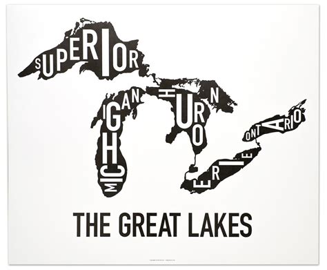 Great Lakes Map 24 X 20 Classic Black And White Poster