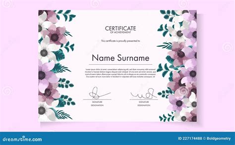 Printable Floral Flowers Certificate Background Ornate Frame Template
