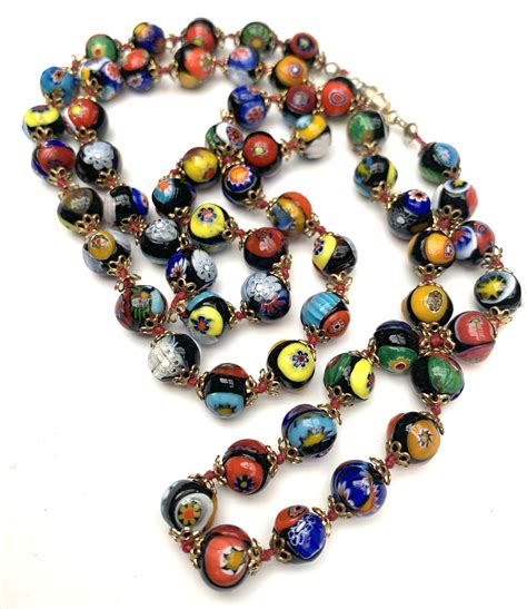 Millefiori Murano Glass Bead Necklace Guwqdy