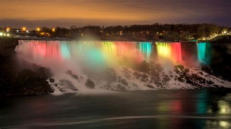Niagara Falls At Night Illuminated With Rainbow Colours Windows