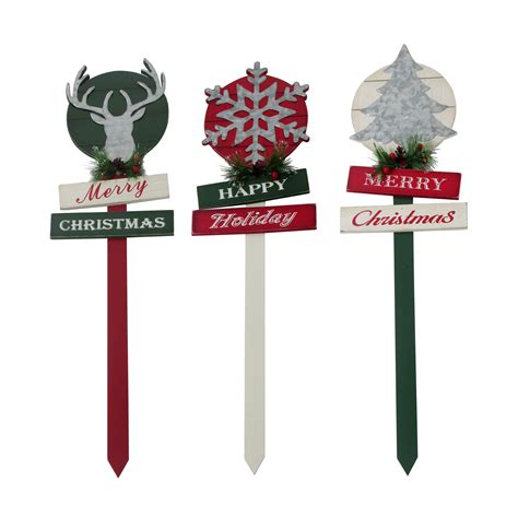 Holiday Time Wooden Tree Yard Stake Outdoor Christmas Décor, 26 in (Set