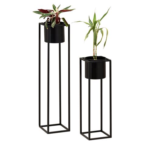 Hartleys Small Round Freestanding Black Metal Plant Pot Tall Square