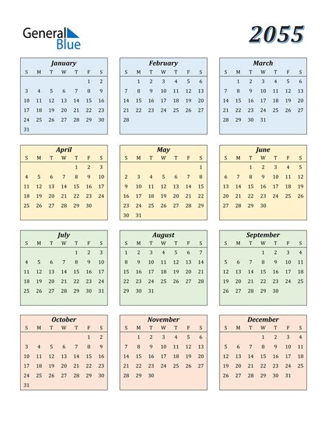 2055 Calendar Pdf Word Excel