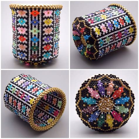 Quilt Pattern Beaded Basket Collectible Bead Art Seed Beaded Boxes