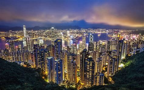 1080p Free Download Hong Kong Evening Bay Skyscrapers Metropolis
