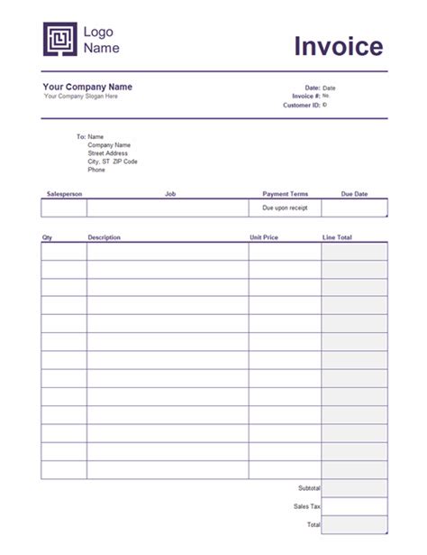 Word Document Blank Invoice Template Sociallio