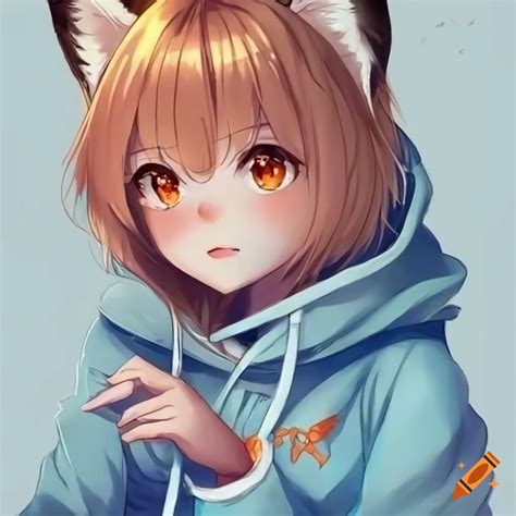 Cute Anime Fox Girl In A Light Blue Hoodie On Craiyon