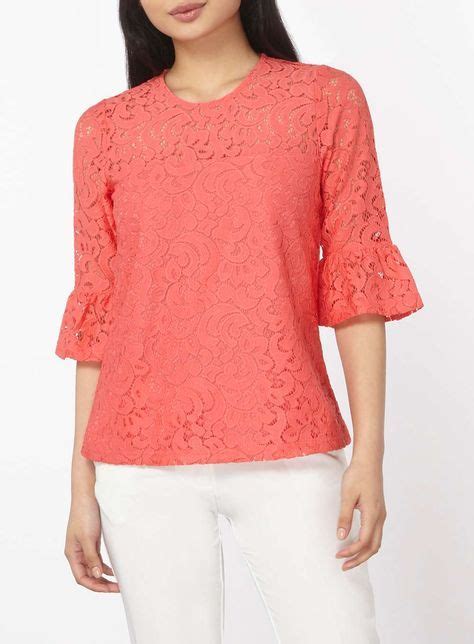 Womens Petite Coral Lace Flute Sleeve Top Coral Petite T Shirts