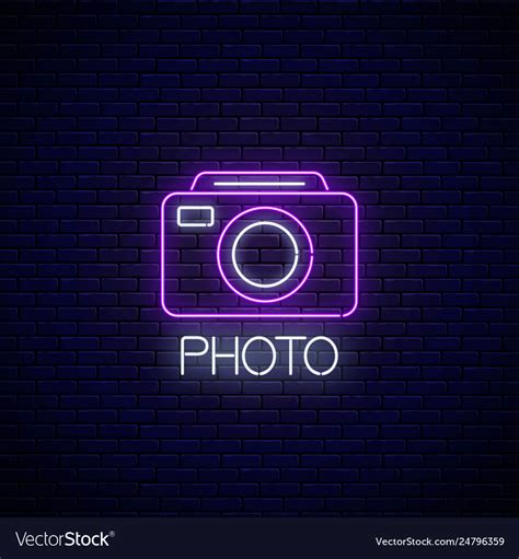 Neon Sign Photo Camera Symbol With Text Royalty Free Vector
