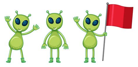 Three Green Aliens With Red Flag Download Free Vectors