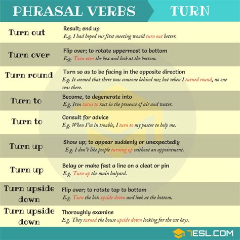 20 Phrasal Verbs With Turn In English • 7esl