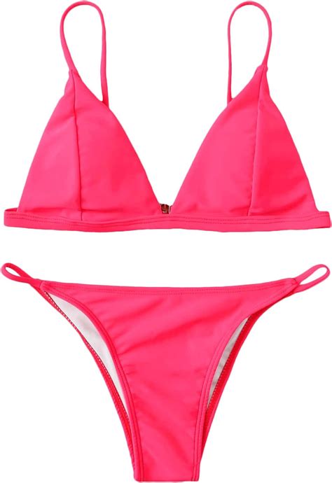 soly hux women s spaghetti strap v neck triangle bikini bathing suit 2 piece swimsuits pink s