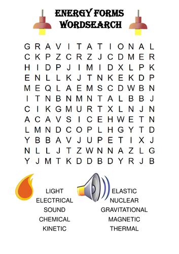 Physics Word Search Energy Forms Includes Solution Teaching Resources
