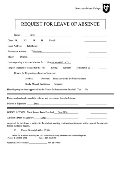 Fillable Request For Leave Of Absence Printable Pdf Download