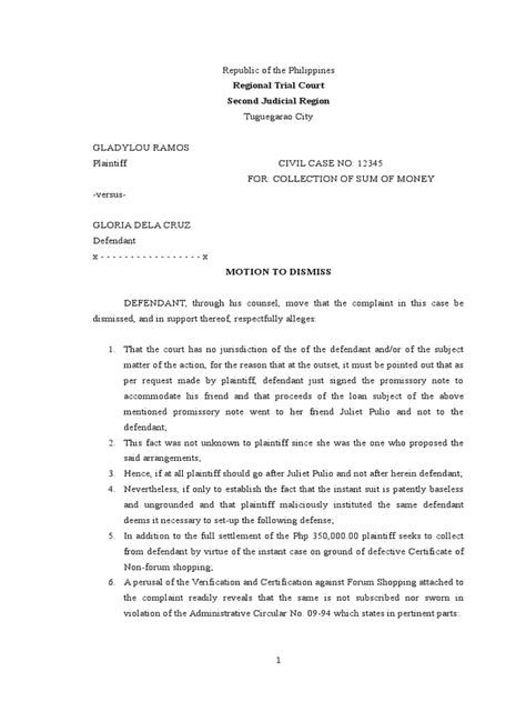 Motion To Dismiss Sample Pdf Pleading Complaint