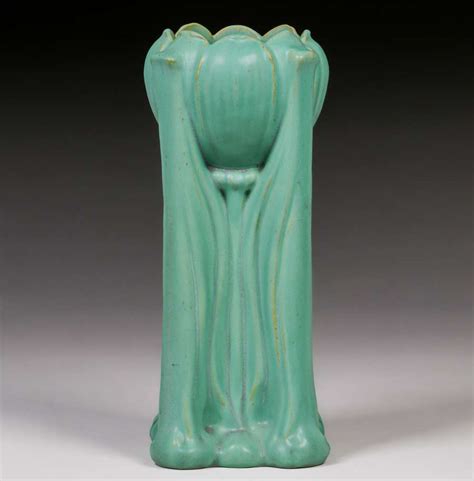 Teco Pottery 423 Art Nouveau Matte Green Vase C1910 California Historical Design