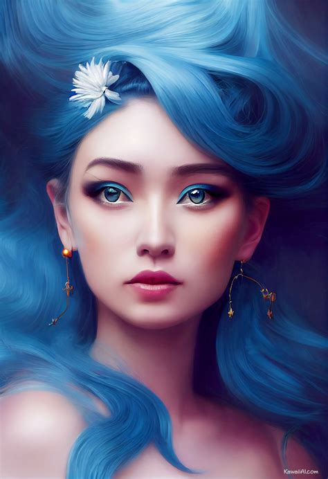 Dreamy Midjourney Ai Portraits Of Women With Blue Hair Kawaii Ai