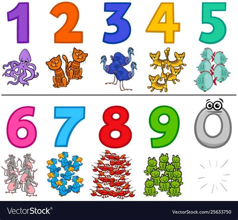 Cartoon Illustration Of Educational Numbers Set From One To Nine With