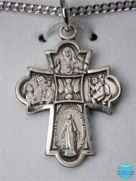 sterling silver 4 way cross medal medium holy trinity catholic books and ts