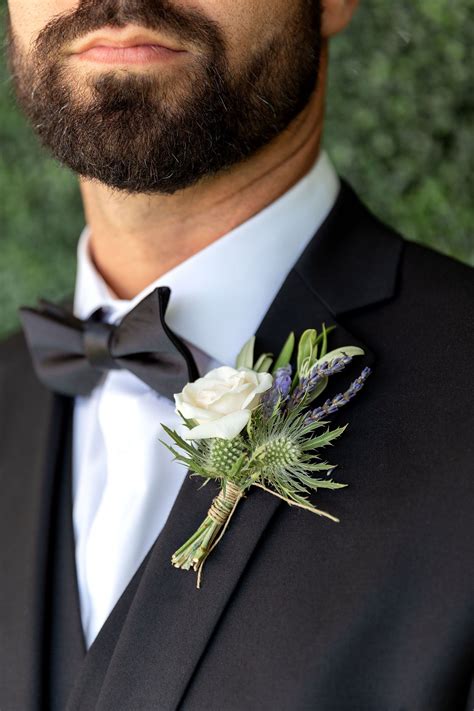 Lavender And A Rose For The Grooms Boutonniere Held Together With