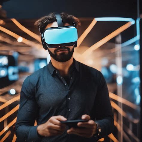 Premium Ai Image A Man Using Virtual Reality Glasses