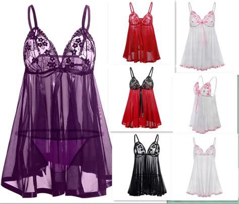 Baby Doll Sexy Lingerie Plus Size Transparent Lace Sleepwear Porn Dress Deep V Neck Hot Erotic