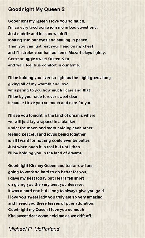 Goodnight My Queen 2 By Michael P Mcparland Goodnight My Queen 2 Poem
