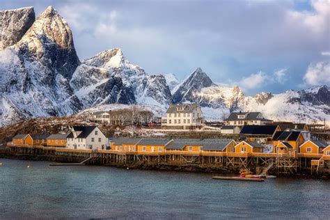 Amazing Winter Landscape Lofoten Islands Hamnoy Norway Scenic View