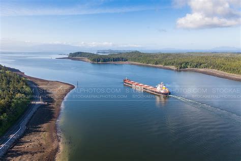 Aerial Photo Cargo Ship Departing The Port Of Prince Rupert