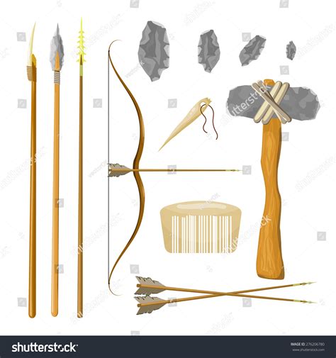 Set Tools Prehistoric Man Bow Arrow Vector De Stock Libre De Regalías