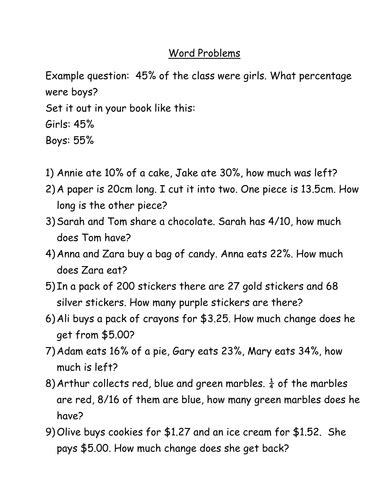 Fractions Decimals And Percentages Word Problems By Rafiab Teaching