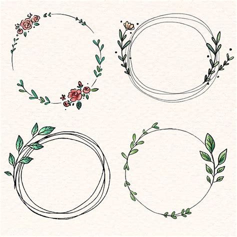 Doodle Floral Wreath Vector Collection Premium Image By