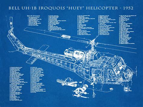 Bell Uh 1b Iroquois Military Helicopter Engineering Drawing Huey