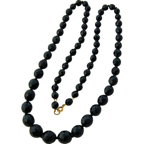Jet Black Crystal Bead Necklace Strand Extra Long Sparkling From