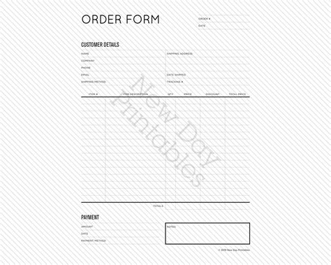 Small Business Order Form Printable Instant Download Etsy