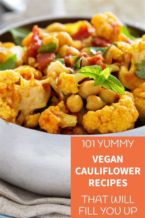 A Bowl Full Of Cauliflower With The Words Yummy Vegan Cauliflower