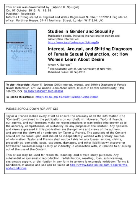 Pdf Interest Arousal And Shifting Diagnoses Of Female Sexual Dysfunction Or How Women