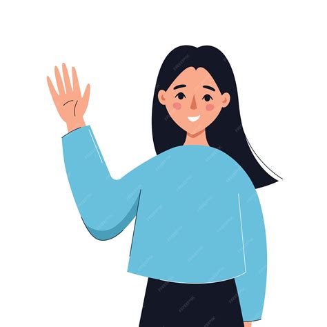 Premium Vector Welcoming Woman Girl Saying Hello And Waving With