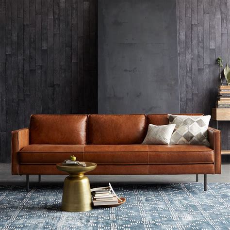 Back of sofa has some pulls, so best if it will be used against. Axel Leather Sofa (226 cm) - Saddle | west elm UK